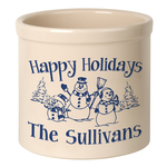 Personalized Snowman Family 2 Gallon Crock with Dark Blue Etching