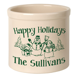 Personalized Snowman Family 2 Gallon Crock with Green Etching