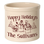 Personalized Snowman Family 2 Gallon Crock with Red Etching