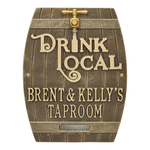 Drink Local Barrel Antique Brass with Two Lines of Texts