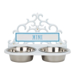 Personalized Wall Mounted Pet Feeder in White & Aruba Blue