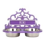 Personalized Wall Mounted Pet Feeder in Purple & White
