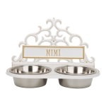Personalized Wall Mounted Pet Feeder in White & Gold