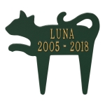 Cat Shaped Memorial Lawn Plaque in Green & Gold