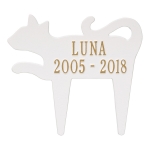 Cat Shaped Memorial Lawn Plaque in White & Gold