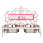 Personalized Bistro Pet Bowl in Stucco & Magenta