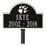 Black & White Dog Paw Arch Lawn Memorial Marker on a Yard Stake
