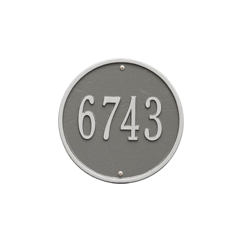 9 in. Round Pewter & Silver Wall Number Plaque with One Line of Text