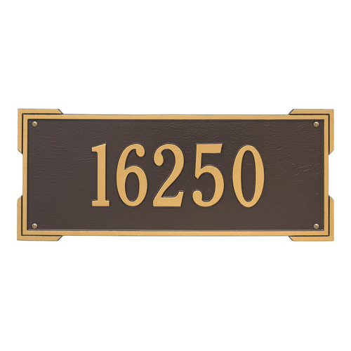 Rectangle Shape Address Plaque Named Roanoke with a Bronze & Gold Finish, Estate Wall with One Line of Text