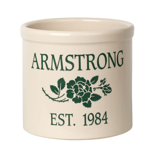 Personalized Rose Stem 2 Gallon Crock with Green Etching