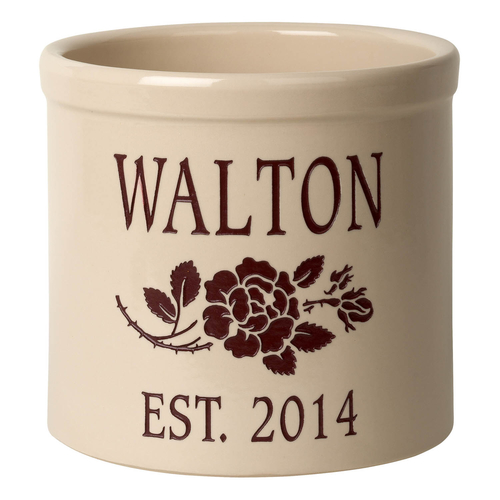 Personalized Rose Stem 2 Gallon Crock with Red Etching