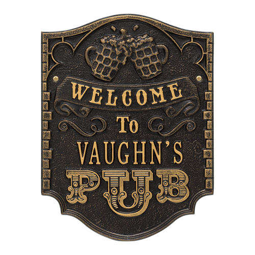 Pub Welcome Plaque, Finish, Standard Wall 1-line Black & Gold