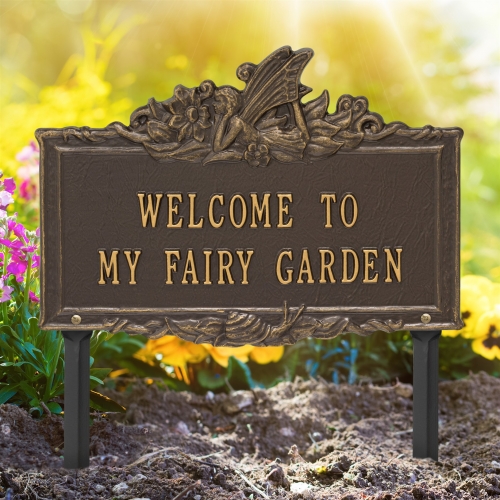 Welcome to My Fairy Lawn Plaque Bronze & Gold 1