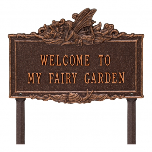 Welcome to My Fairy Lawn Plaque Antique Copper