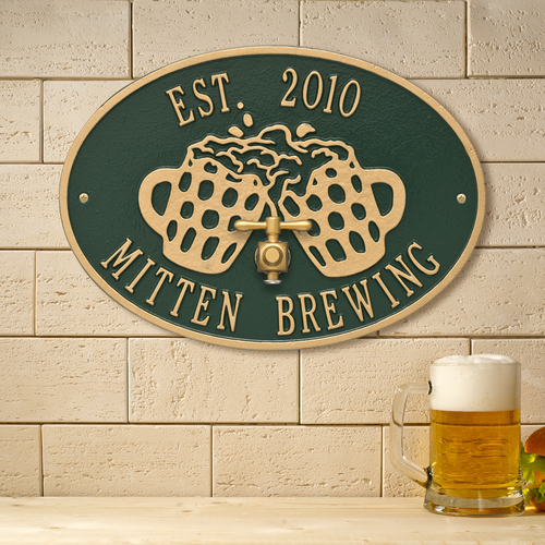 Beers & Cheers Green & Gold Plaque with a Background