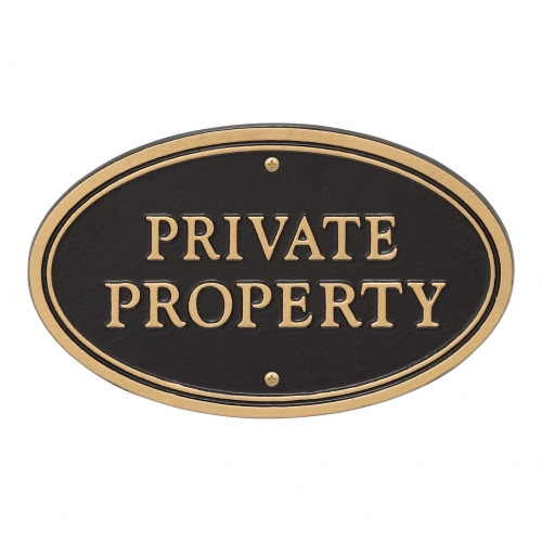 Private Property Plaque Oval Shape Black & Gold