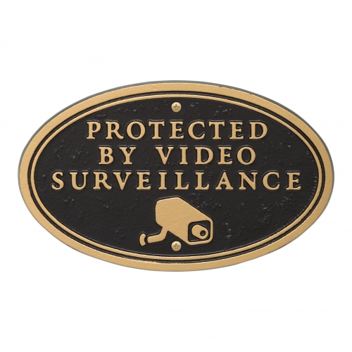 Surveillance Camera Plaque Oval Shape Black & Gold