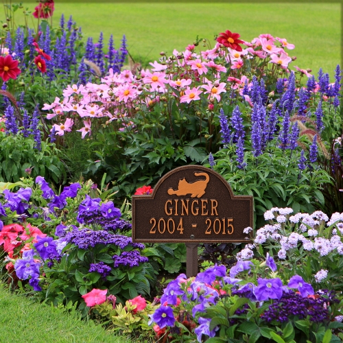 Antique Copper Cat Arch Lawn Memorial Marker in Garden